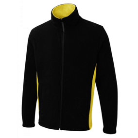 Uneek - Unisex Two Tone Full Zip Fleece Jacket - 100% Polyester - Black/Yellow - Size 2XL