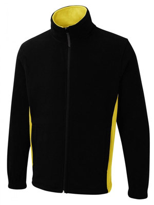 Uneek - Unisex Two Tone Full Zip Fleece Jacket - 100% Polyester - Black/Yellow - Size XL