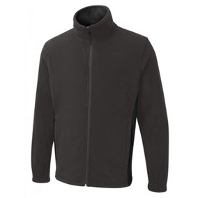 Uneek - Unisex Two Tone Full Zip Fleece Jacket - 100% Polyester - Charcoal/Black - Size L
