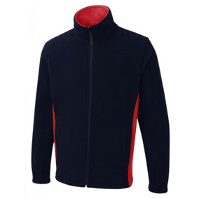 Uneek - Unisex Two Tone Full Zip Fleece Jacket - 100% Polyester - Navy/Red - Size 2XL