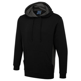 Uneek - Unisex Two Tone Hooded Sweatshirt/Jumper - 60% Cotton 40% Polyester - Black/Charcoal - Size 3XL