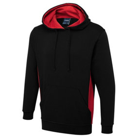Uneek - Unisex Two Tone Hooded Sweatshirt/Jumper - 60% Cotton 40% Polyester - Black/Red - Size M