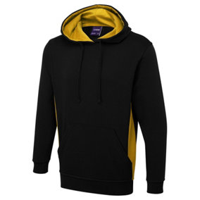 Uneek - Unisex Two Tone Hooded Sweatshirt/Jumper - 60% Cotton 40% Polyester - Black/Yellow - Size 2XL