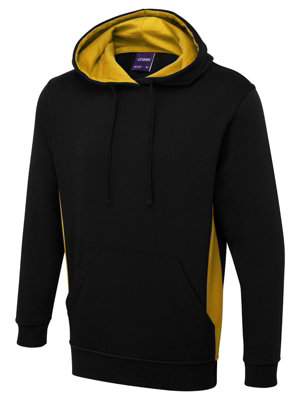 Uneek - Unisex Two Tone Hooded Sweatshirt/Jumper - 60% Cotton 40% Polyester - Black/Yellow - Size S