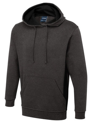 Uneek - Unisex Two Tone Hooded Sweatshirt/Jumper - 60% Cotton 40% Polyester - Charcoal/Black - Size 4XL