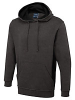 Uneek - Unisex Two Tone Hooded Sweatshirt/Jumper - 60% Cotton 40% Polyester - Charcoal/Black - Size XS