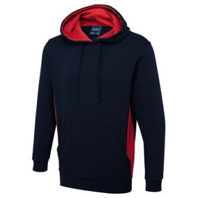 Uneek - Unisex Two Tone Hooded Sweatshirt/Jumper - 60% Cotton 40% Polyester - Navy/Red - Size L