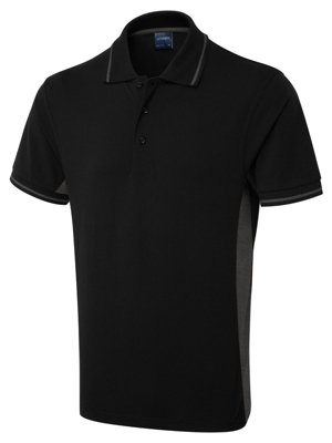 Uneek - Unisex Two Tone Polo Shirt - Black/Charcoal - Size L