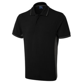Uneek - Unisex Two Tone Polo Shirt - Black/Charcoal - Size XL