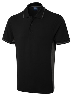 Uneek - Unisex Two Tone Polo Shirt - Black/Charcoal - Size XS