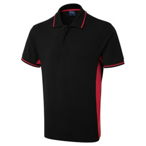 Uneek - Unisex Two Tone Polo Shirt - Black/Red - Size L