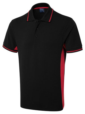 Uneek - Unisex Two Tone Polo Shirt - Black/Red - Size XS