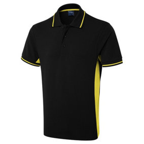 Uneek - Unisex Two Tone Polo Shirt - Black/Yellow - Size L