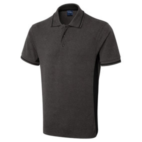 Uneek - Unisex Two Tone Polo Shirt - Charcoal/Black - Size XS