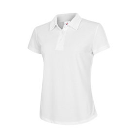 Uneek - Unisex Ultra Cool Poloshirt - 100% Polyester Textured Breathable Fabric with Wic - White - Size L
