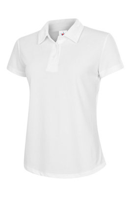 Uneek - Unisex Ultra Cool Poloshirt - 100% Polyester Textured Breathable Fabric with Wic - White - Size M