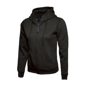 Uneek - Women's/Ladies Classic Full Zip Hooded Sweatshirt/Jumper - 50% Polyester 50% Cotton - Black - Size 2XL