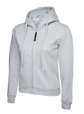 Uneek - Women's/Ladies Classic Full Zip Hooded Sweatshirt/Jumper - 50% Polyester 50% Cotton - Heather Grey - Size XS