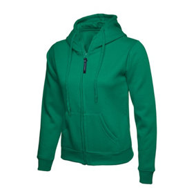 Uneek - Women's/Ladies Classic Full Zip Hooded Sweatshirt/Jumper - 50% Polyester 50% Cotton - Kelly Green - Size 2XL