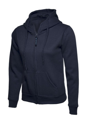 Uneek - Women's/Ladies Classic Full Zip Hooded Sweatshirt/Jumper - 50% Polyester 50% Cotton - Navy - Size L