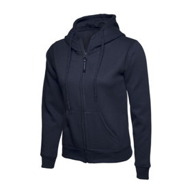 Uneek - Women's/Ladies Classic Full Zip Hooded Sweatshirt/Jumper - 50% Polyester 50% Cotton - Navy - Size M