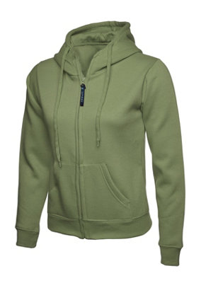 Uneek - Women's/Ladies Classic Full Zip Hooded Sweatshirt/Jumper - 50% Polyester 50% Cotton - Olive - Size 2XL