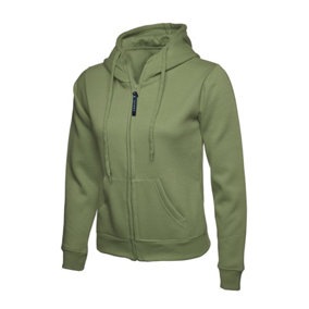 Uneek - Women's/Ladies Classic Full Zip Hooded Sweatshirt/Jumper - 50% Polyester 50% Cotton - Olive - Size 2XL
