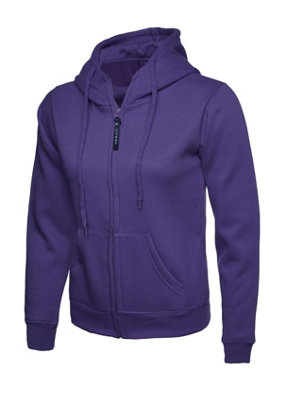 Uneek - Women's/Ladies Classic Full Zip Hooded Sweatshirt/Jumper - 50% Polyester 50% Cotton - Purple - Size S