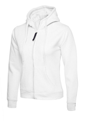 Uneek - Women's/Ladies Classic Full Zip Hooded Sweatshirt/Jumper - 50% Polyester 50% Cotton - White - Size L