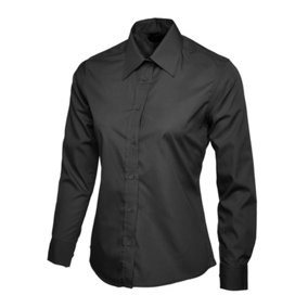 Uneek - Women's/Ladies Ladies Poplin Full Sleeve Shirt - 65% Polyester 35% Cotton - Black - Size 3XL