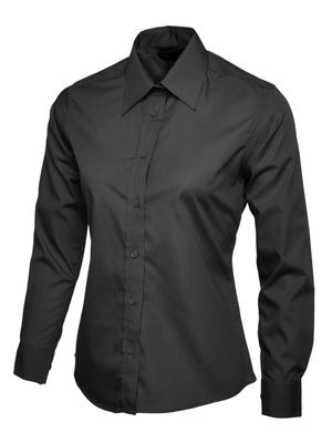 Uneek - Women's/Ladies Ladies Poplin Full Sleeve Shirt - 65% Polyester 35% Cotton - Black - Size M