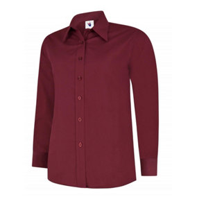 Uneek - Women's/Ladies Ladies Poplin Full Sleeve Shirt - 65% Polyester 35% Cotton - Burgundy - Size 2XL