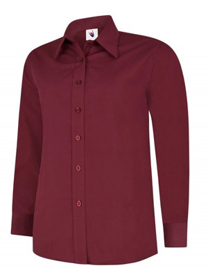 Uneek - Women's/Ladies Ladies Poplin Full Sleeve Shirt - 65% Polyester 35% Cotton - Burgundy - Size 3XL