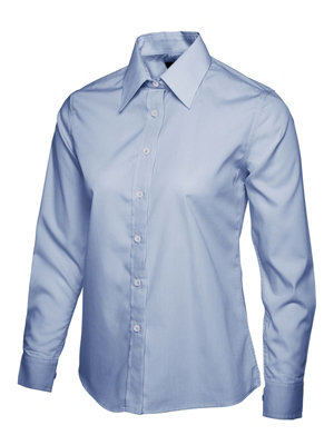 Uneek - Women's/Ladies Ladies Poplin Full Sleeve Shirt - 65% Polyester 35% Cotton - Light Blue - Size 3XL