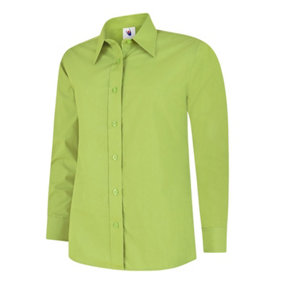 Uneek - Women's/Ladies Ladies Poplin Full Sleeve Shirt - 65% Polyester 35% Cotton - Lime - Size 2XL