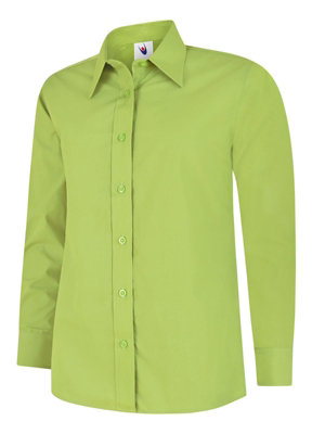 Uneek - Women's/Ladies Ladies Poplin Full Sleeve Shirt - 65% Polyester 35% Cotton - Lime - Size M