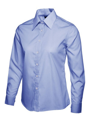 Uneek - Women's/Ladies Ladies Poplin Full Sleeve Shirt - 65% Polyester 35% Cotton - Mid Blue - Size 5XL