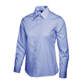 Uneek - Women's/Ladies Ladies Poplin Full Sleeve Shirt - 65% Polyester 35% Cotton - Mid Blue - Size M