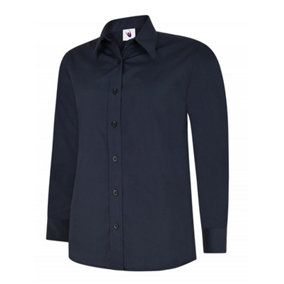Uneek - Women's/Ladies Ladies Poplin Full Sleeve Shirt - 65% Polyester 35% Cotton - Navy - Size 2XL