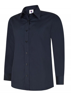 Uneek - Women's/Ladies Ladies Poplin Full Sleeve Shirt - 65% Polyester 35% Cotton - Navy - Size 4XL