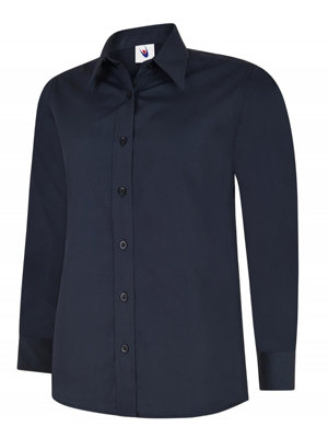 Uneek - Women's/Ladies Ladies Poplin Full Sleeve Shirt - 65% Polyester 35% Cotton - Navy - Size M