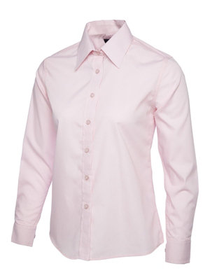 Uneek - Women's/Ladies Ladies Poplin Full Sleeve Shirt - 65% Polyester 35% Cotton - Pink - Size 4XL