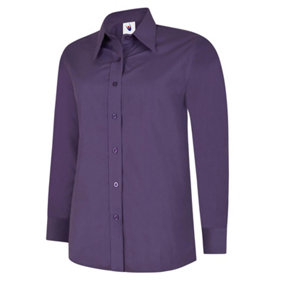 Uneek - Women's/Ladies Ladies Poplin Full Sleeve Shirt - 65% Polyester 35% Cotton - Purple - Size 2XL