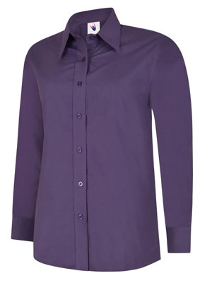 Uneek - Women's/Ladies Ladies Poplin Full Sleeve Shirt - 65% Polyester 35% Cotton - Purple - Size XL