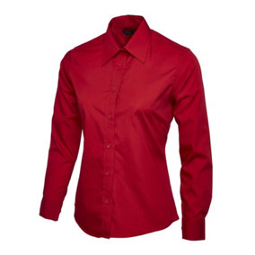 Uneek - Women's/Ladies Ladies Poplin Full Sleeve Shirt - 65% Polyester 35% Cotton - Red - Size 2XL