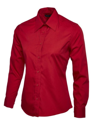 Uneek - Women's/Ladies Ladies Poplin Full Sleeve Shirt - 65% Polyester 35% Cotton - Red - Size 3XL