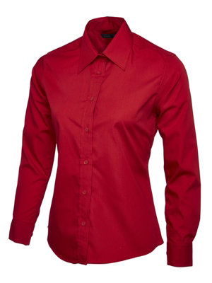 Uneek - Women's/Ladies Ladies Poplin Full Sleeve Shirt - 65% Polyester 35% Cotton - Red - Size 4XL