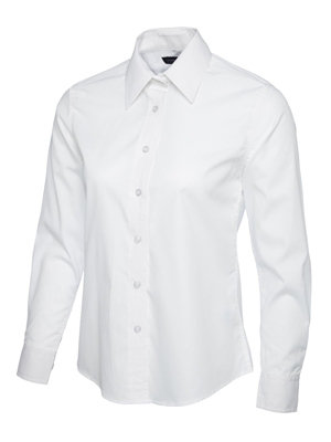 Uneek - Women's/Ladies Ladies Poplin Full Sleeve Shirt - 65% Polyester 35% Cotton - White - Size 2XL