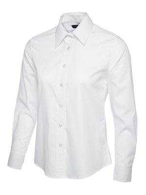 Uneek - Women's/Ladies Ladies Poplin Full Sleeve Shirt - 65% Polyester 35% Cotton - White - Size M