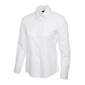 Uneek - Women's/Ladies Ladies Poplin Full Sleeve Shirt - 65% Polyester 35% Cotton - White - Size M